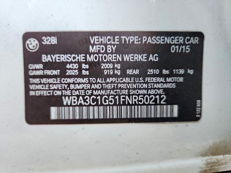 Продажа на аукционе авто 2015 Bmw 328, vin: WBA3C1G51FNR50212, номер лота: 58254146