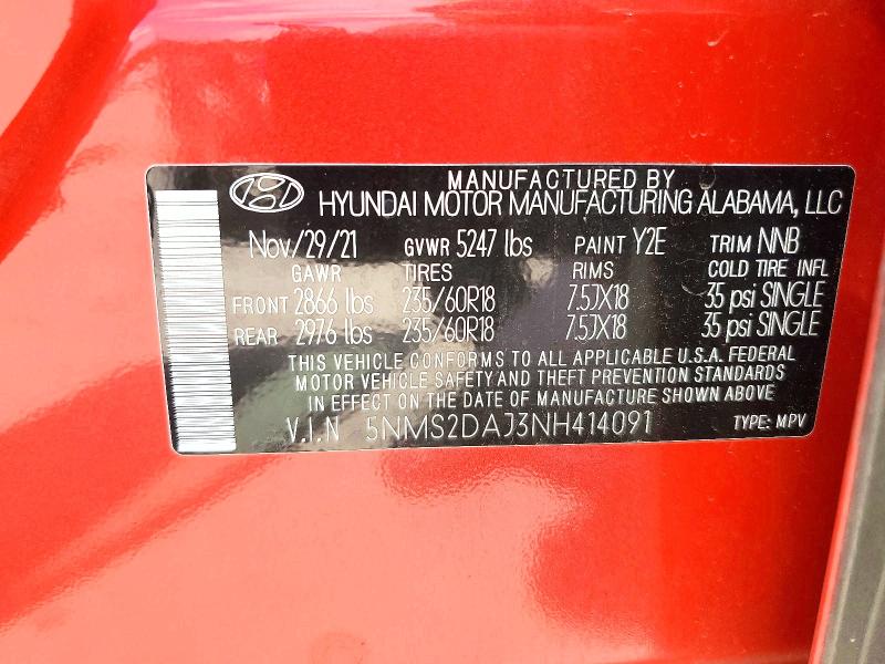 Продаж на аукціоні авто 2022 Hyundai Santa Fe, vin: 5NMS2DAJ3NH414091, номер лоту: 58302586