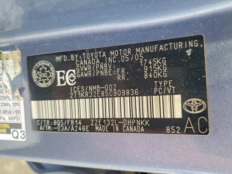 2005 Toyota Corolla Matrix მანქანა იყიდება აუქციონზე, vin: 2T1KR32E85C909836, აუქციონის ნომერი: 59178586