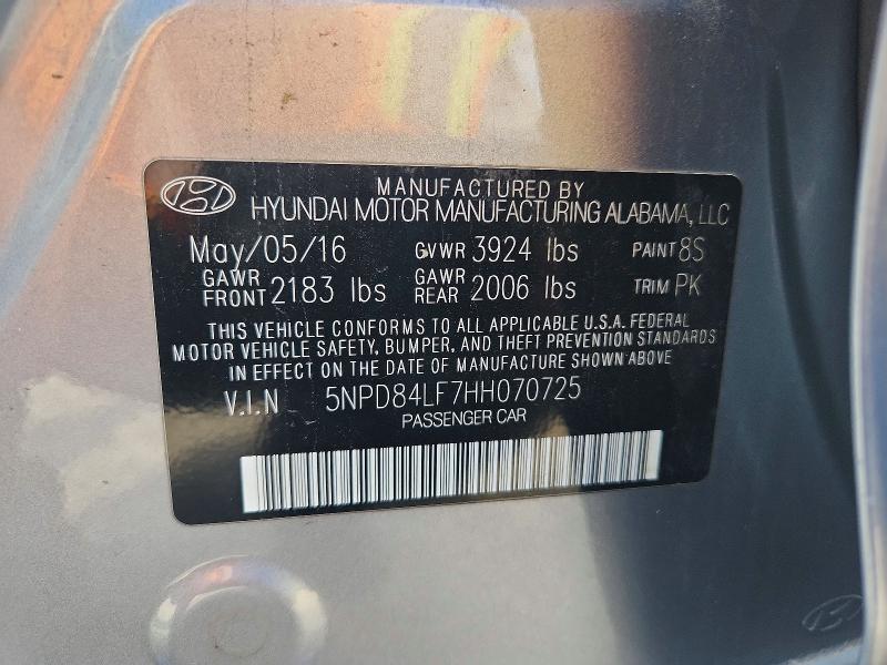 Aukcja sprzedaży 2017 Hyundai Elantra, vin: 5NPD84LF7HH070725, numer aukcji: 58353026