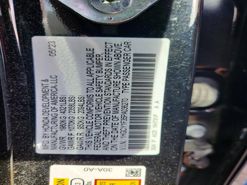 Продаж на аукціоні авто 2023 Honda Accord, vin: 1HGCY1F35PA036270, номер лоту: 55825326