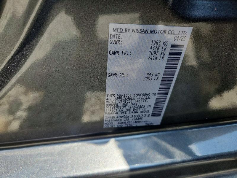 Продажа на аукционе авто 2025 Nissan Altima, vin: 1N4BL4DV5SN388223, номер лота: 59213896