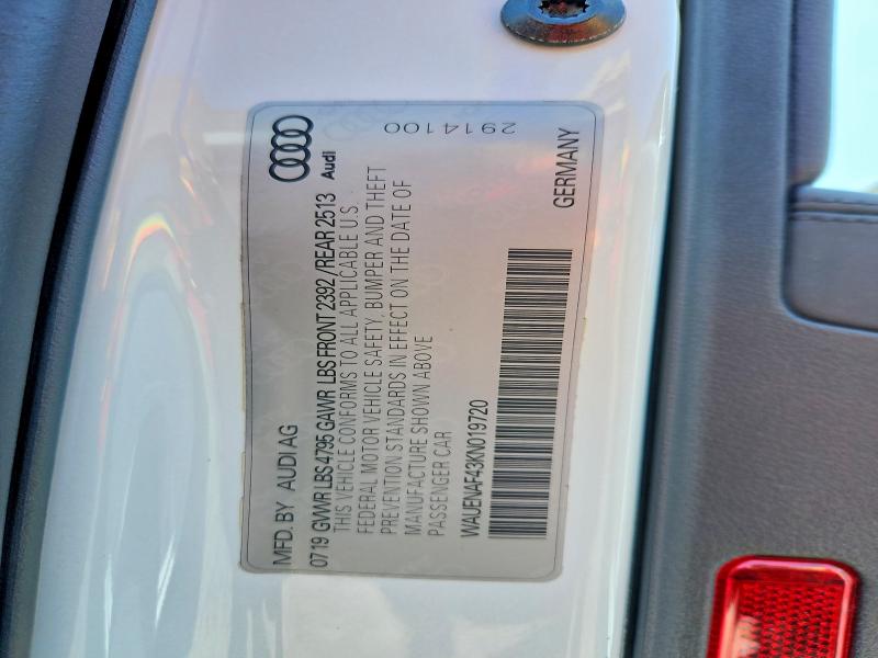 56502296 :رقم المزاد ، WAUENAF43KN019720 vin ، 2019 Audi A4 مزاد بيع