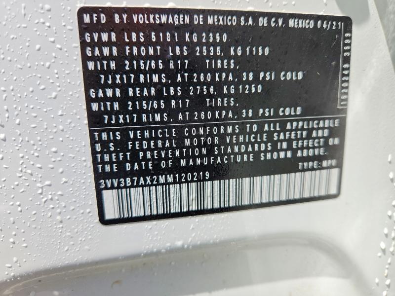 Продаж на аукціоні авто 2021 Volkswagen Tiguan, vin: 3VV3B7AX2MM120219, номер лоту: 55646396