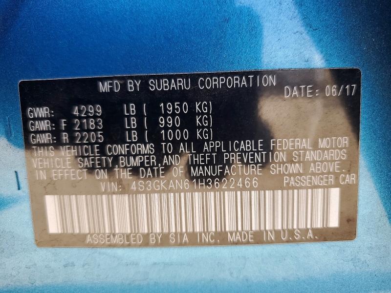 58199346 :رقم المزاد ، 4S3GKAN61H3622466 vin ، 2017 Subaru Impreza مزاد بيع