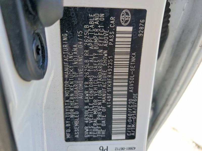 Продажа на аукционе авто 2015 Toyota Camry, vin: 4T4BF1FK8FR492351, номер лота: 58762056