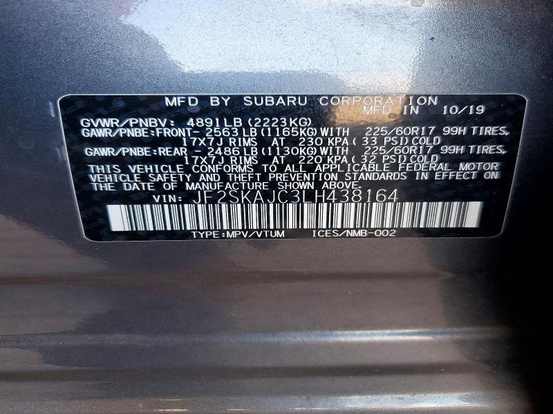 Aukcja sprzedaży 2020 Subaru Forester, vin: JF2SKAJC3LH438164, numer aukcji: 56123776