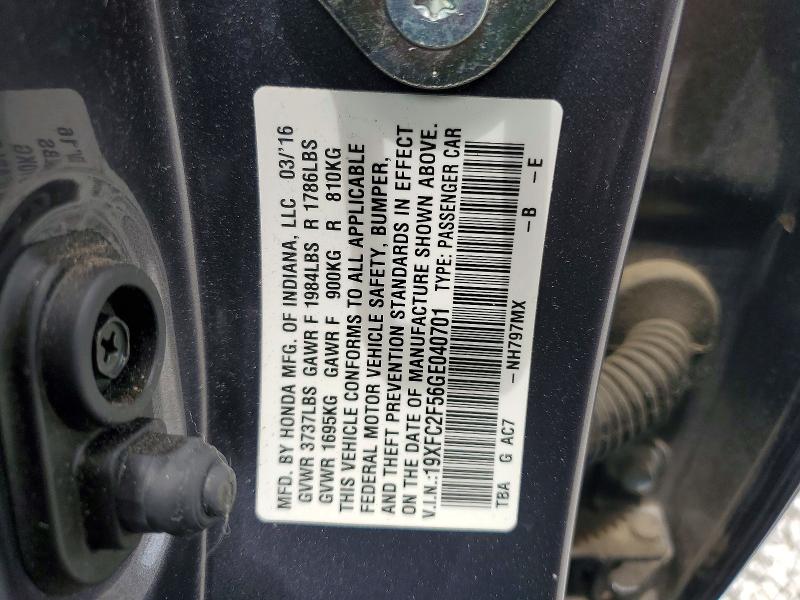 Продаж на аукціоні авто 2016 Honda Civic, vin: 19XFC2F56GE040701, номер лоту: 58079866