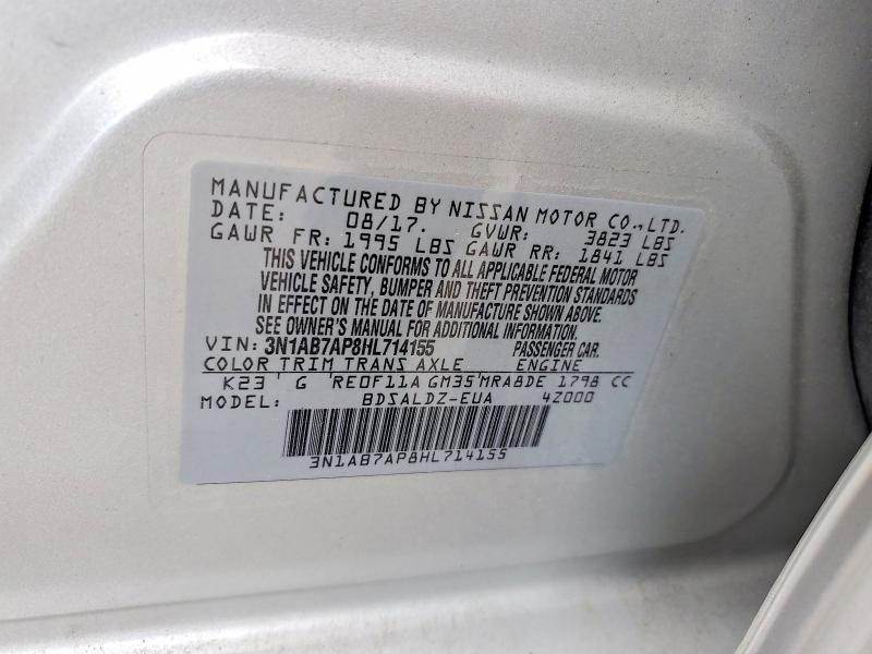 Aukcja sprzedaży 2017 Nissan Sentra, vin: 3N1AB7AP8HL714155, numer aukcji: 56046226