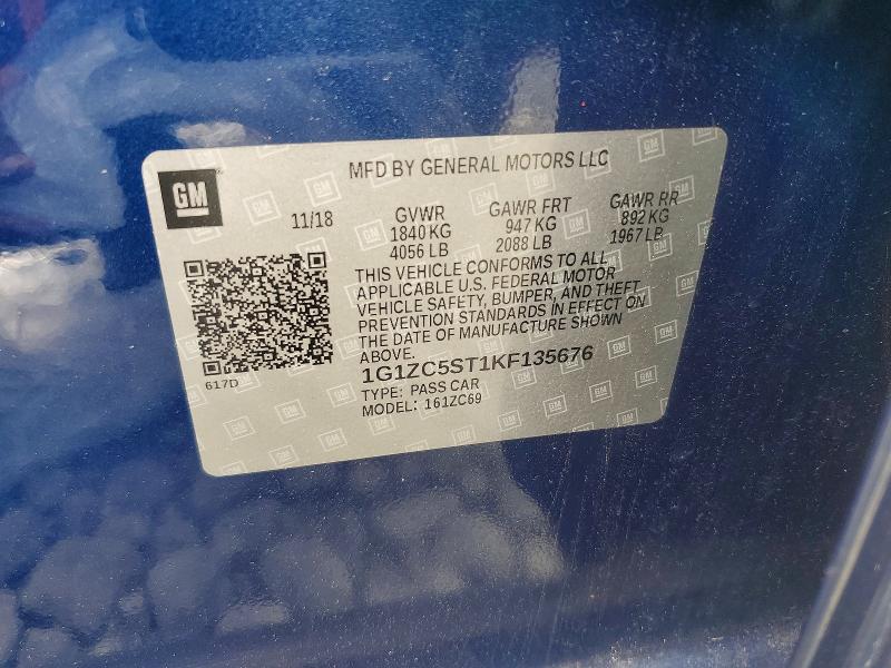Продажа на аукционе авто 2019 Chevrolet Malibu, vin: 1G1ZC5ST1KF135676, номер лота: 57028216