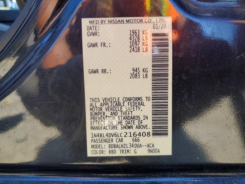 Продаж на аукціоні авто 2020 Nissan Altima, vin: 1N4BL4DV6LC216408, номер лоту: 55053386