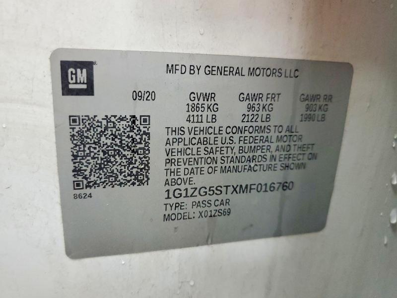 Продажа на аукционе авто 2021 Chevrolet Malibu, vin: 1G1ZG5STXMF016760, номер лота: 56997256