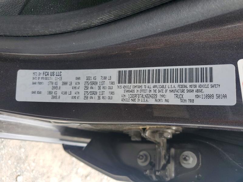 Продаж на аукціоні авто 2020 Ram 1500, vin: 1C6SRFBT0LN224229, номер лоту: 57628136