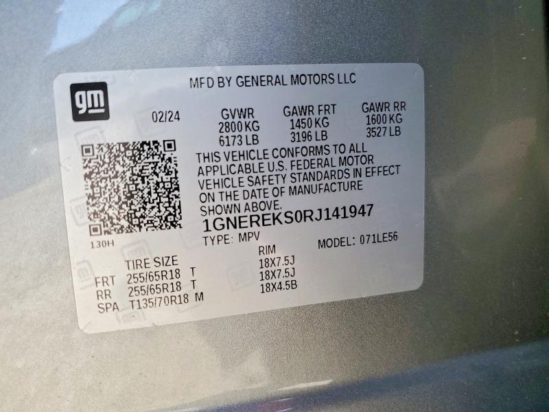Aukcja sprzedaży 2024 Chevrolet Traverse, vin: 1GNEREKS0RJ141947, numer aukcji: 56063256