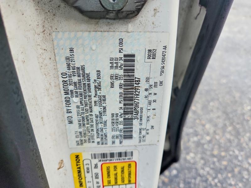 Aukcja sprzedaży 2015 Ford Fusion, vin: 3FA6P0H77FR291487, numer aukcji: 58062456