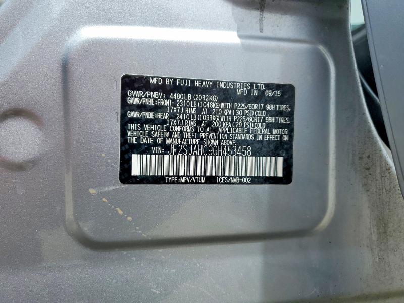2016 Subaru Forester მანქანა იყიდება აუქციონზე, vin: JF2SJAHC9GH453458, აუქციონის ნომერი: 56492796