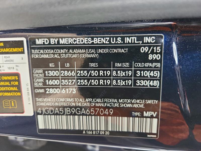 Auction sale of the 2016 Mercedes-benz Gle, vin: 4JGDA5JB9GA657049, lot number: 56419866
