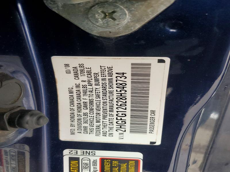 Aukcja sprzedaży 2008 Honda Civic, vin: 2HGFG12628H548734, numer aukcji: 57273646