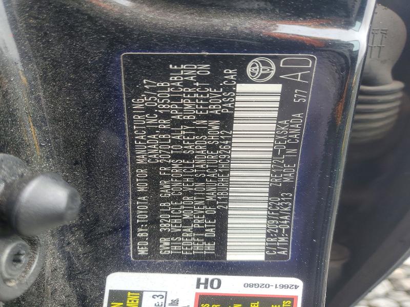 Продаж на аукціоні авто 2017 Toyota Corolla, vin: 2T1BURHE1HC926412, номер лоту: 56834466