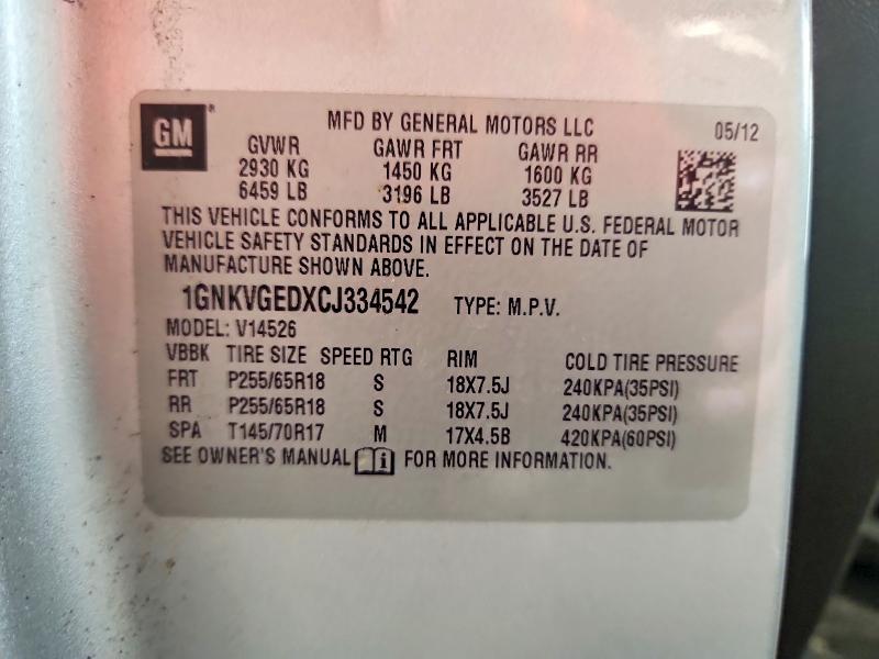 56603866 :رقم المزاد ، 1GNKVGEDXCJ334542 vin ، 2012 Chevrolet Traverse مزاد بيع