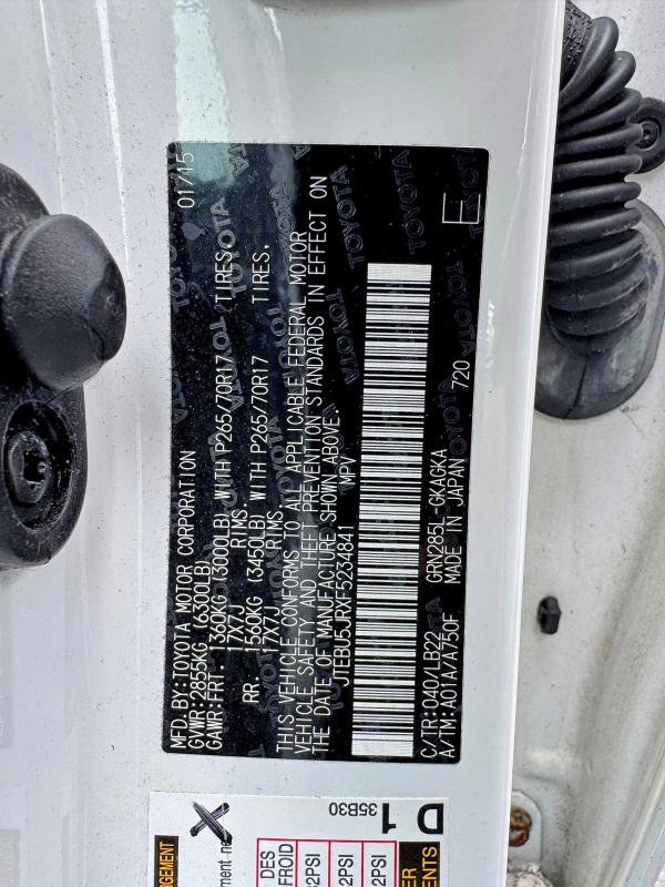58918586 :رقم المزاد ، JTEBU5JRXF5234841 vin ، 2015 Toyota 4runner مزاد بيع