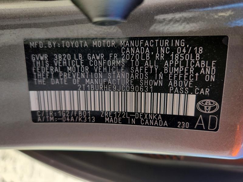 Продаж на аукціоні авто 2018 Toyota Corolla, vin: 2T1BURHE9JC090631, номер лоту: 55601086