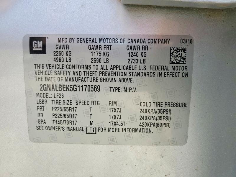 Продажа на аукционе авто 2016 Chevrolet Equinox, vin: 2GNALBEK5G1170569, номер лота: 54548366