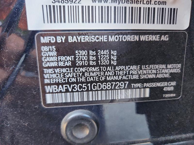2016 Bmw 535 მანქანა იყიდება აუქციონზე, vin: WBAFV3C51GD687297, აუქციონის ნომერი: 55614296
