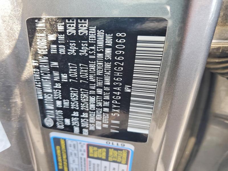 58514216 :رقم المزاد ، 5XYPG4A36HG269068 vin ، 2017 Kia Sorento مزاد بيع