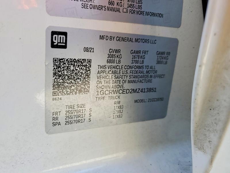 Aukcja sprzedaży 2021 Chevrolet Silverado, vin: 1GCRWCED2MZ413851, numer aukcji: 57713136