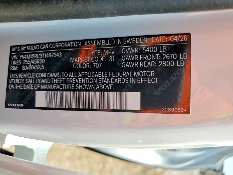 2026 Volvo Xc60 მანქანა იყიდება აუქციონზე, vin: YV4M12RC9T1497343, აუქციონის ნომერი: 57726996