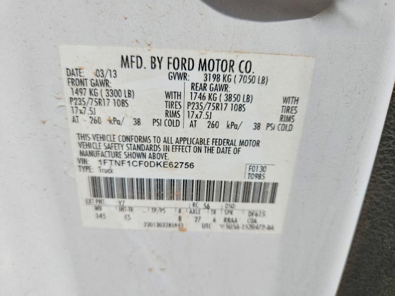 2013 Ford F150 მანქანა იყიდება აუქციონზე, vin: 1FTNF1CF0DKE62756, აუქციონის ნომერი: 58976846