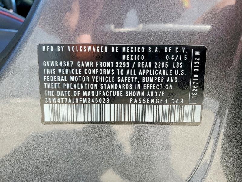 2015 Volkswagen Jetta მანქანა იყიდება აუქციონზე, vin: 3VW4T7AJ9FM345023, აუქციონის ნომერი: 55968546
