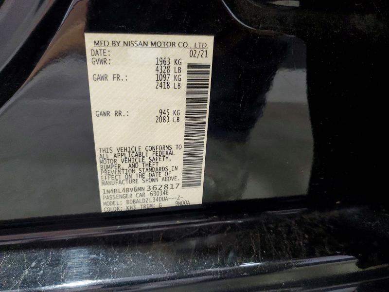 Продаж на аукціоні авто 2021 Nissan Altima, vin: 1N4BL4BV6MN362817, номер лоту: 57217606
