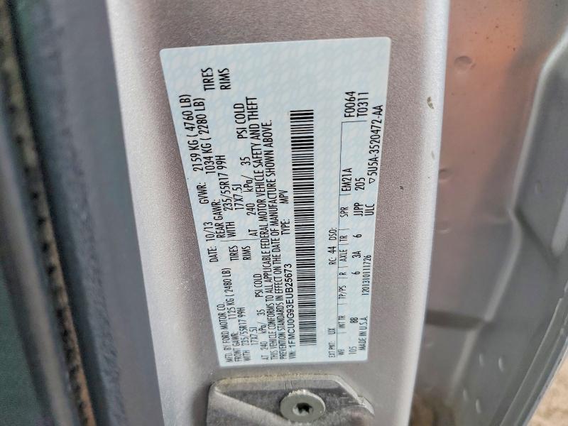 2014 Ford Escape მანქანა იყიდება აუქციონზე, vin: 1FMCU0G93EUB25673, აუქციონის ნომერი: 58468386