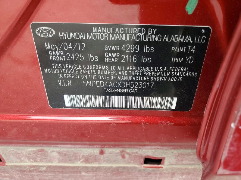 Aukcja sprzedaży 2013 Hyundai Sonata, vin: 5NPEB4ACXDH523017, numer aukcji: 55468996