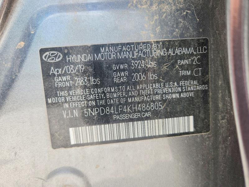 Продаж на аукціоні авто 2019 Hyundai Elantra, vin: 5NPD84LF4KH486805, номер лоту: 57166226