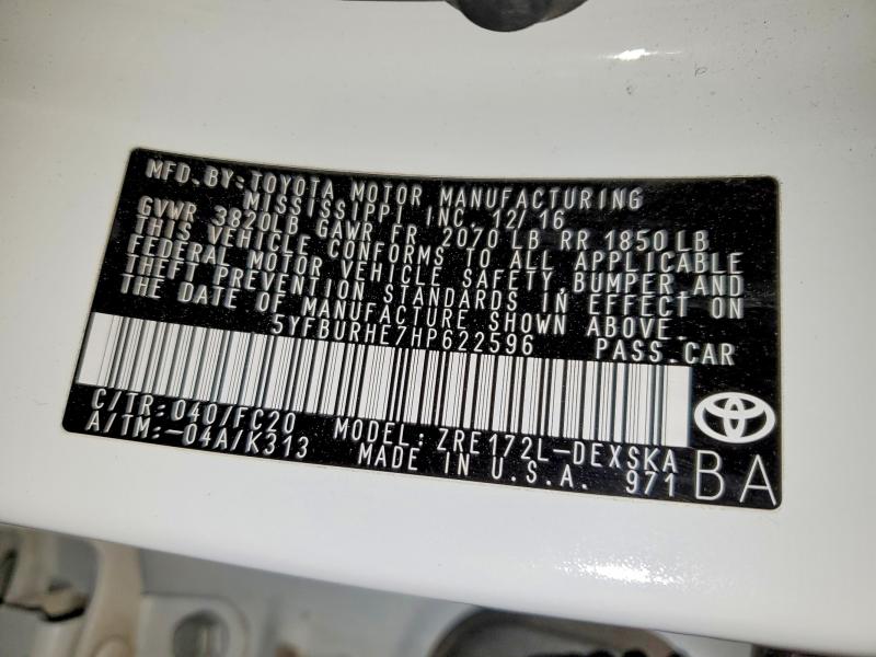 Продажа на аукционе авто 2017 Toyota Corolla, vin: 5YFBURHE7HP622596, номер лота: 55684766