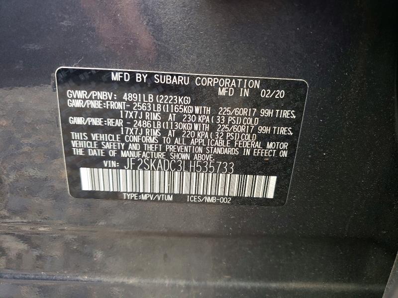 2020 Subaru Forester მანქანა იყიდება აუქციონზე, vin: JF2SKADC3LH535733, აუქციონის ნომერი: 58802436