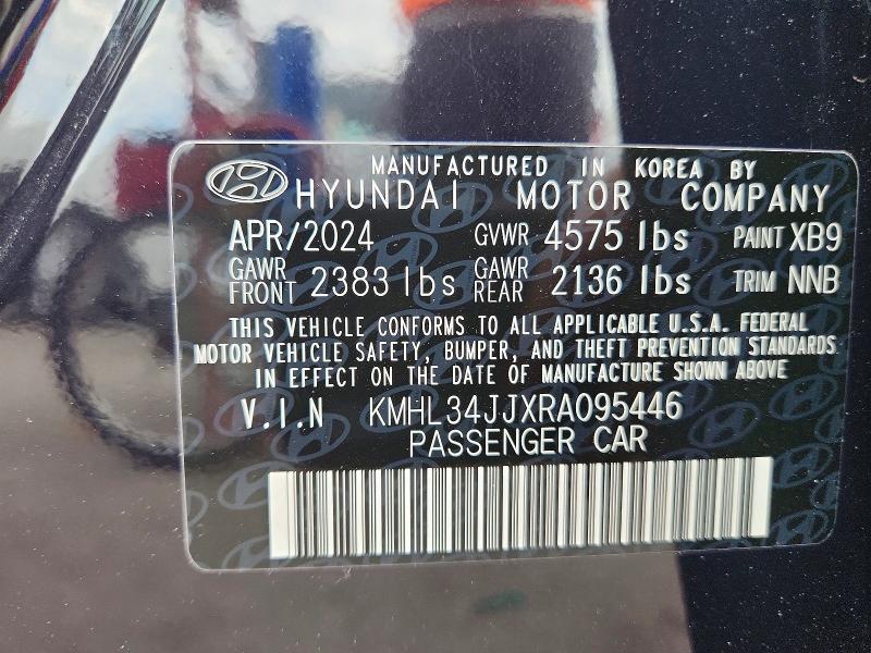 2024 Hyundai Sonata Hybrid მანქანა იყიდება აუქციონზე, vin: KMHL34JJXRA095446, აუქციონის ნომერი: 58282156