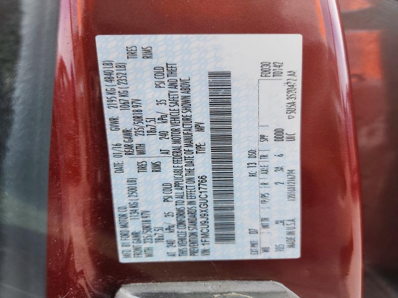 2016 Ford Escape მანქანა იყიდება აუქციონზე, vin: 1FMCU9J9XGUC17766, აუქციონის ნომერი: 55835716