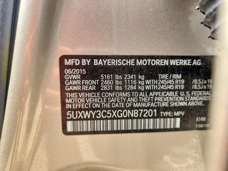 2016 Bmw X3 მანქანა იყიდება აუქციონზე, vin: 5UXWY3C5XG0N87201, აუქციონის ნომერი: 57063816
