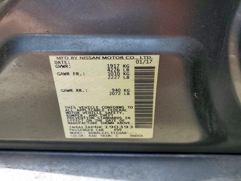 2017 Nissan Altima მანქანა იყიდება აუქციონზე, vin: 1N4AL3AP4HC190393, აუქციონის ნომერი: 56218286