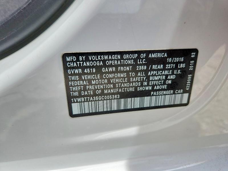 Продажа на аукционе авто 2016 Volkswagen Passat, vin: 1VWBT7A35GC005363, номер лота: 55823856