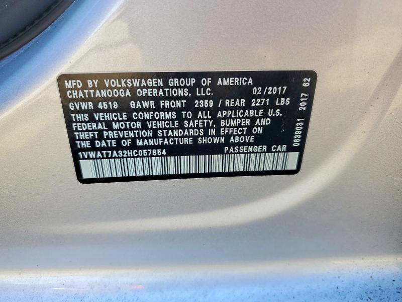 57118516 :رقم المزاد ، 1VWAT7A32HC057854 vin ، 2017 Volkswagen Passat مزاد بيع