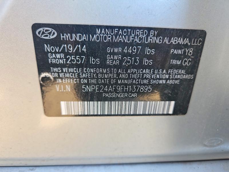 2015 Hyundai Sonata მანქანა იყიდება აუქციონზე, vin: 5NPE24AF9FH137895, აუქციონის ნომერი: 57242886