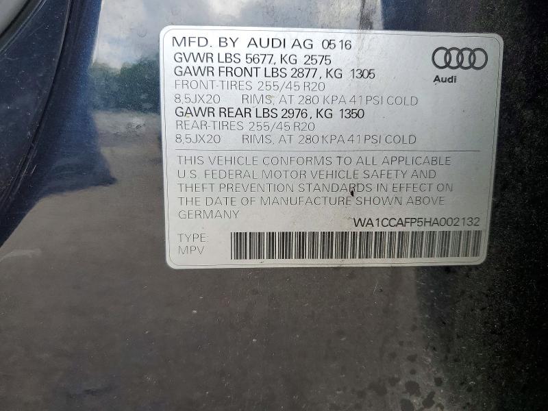 56744966 :رقم المزاد ، WA1CCAFP5HA002132 vin ، 2017 Audi Sq5 مزاد بيع