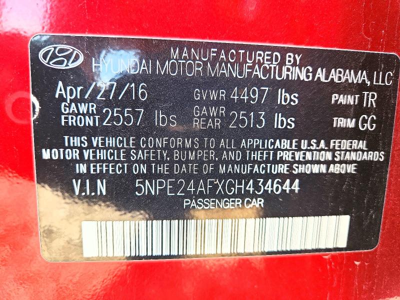 Auction sale of the 2016 Hyundai Sonata, vin: 5NPE24AFXGH434644, lot number: 59006716