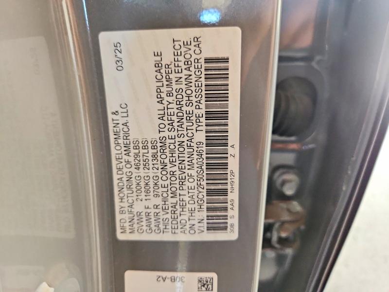Aukcja sprzedaży 2025 Honda Accord, vin: 1HGCY2F50SA034619, numer aukcji: 57297856