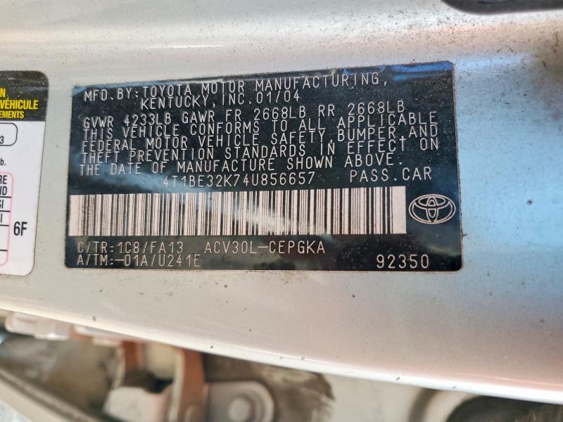 58636046 :رقم المزاد ، 4T1BE32K74U856657 vin ، 2004 Toyota Camry مزاد بيع